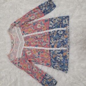 Vintage America Pink and Blue Floral Blouse. Size S